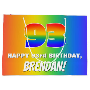 93rd Birthday: Colorful, Fun Rainbow Pattern # 93 Large Gift Bag