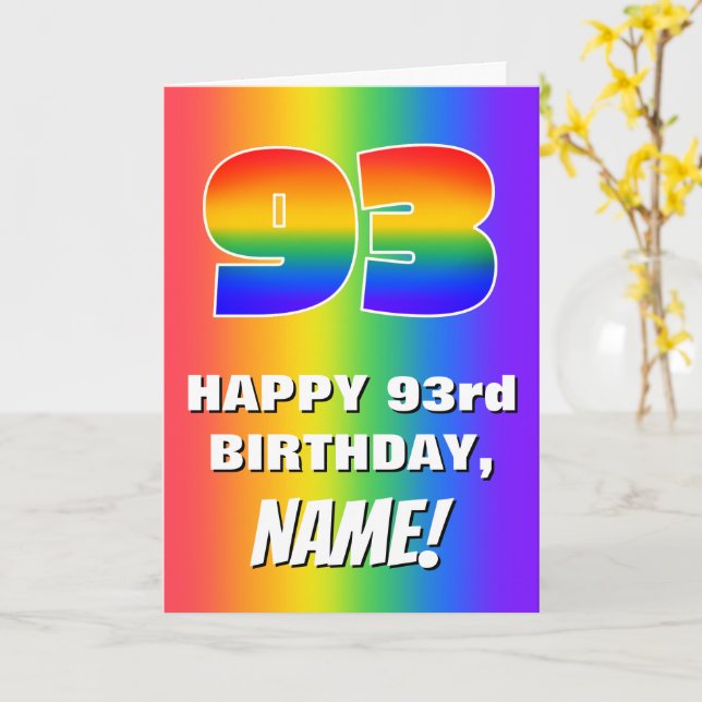 93rd Birthday: Colourful, Fun Rainbow Pattern # 93 Card (Yellow Flower)