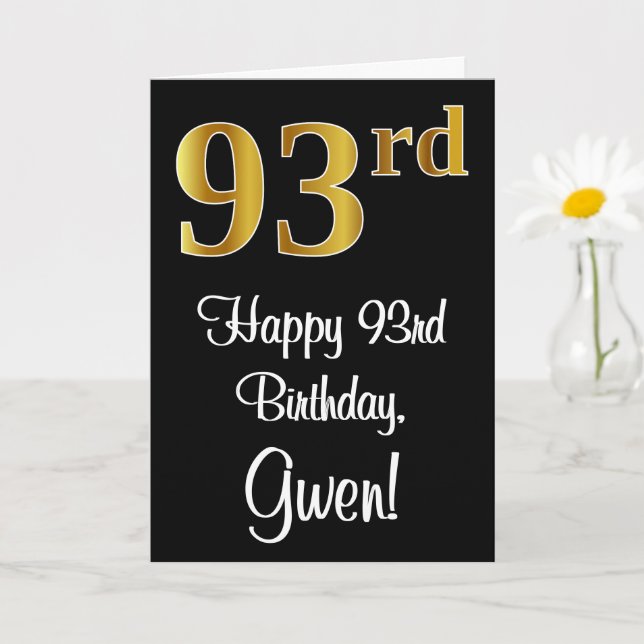 93rd Birthday ~ Elegant Luxurious Faux Gold Look # Card (Small Plant)