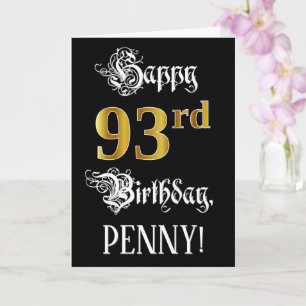 93rd Birthday — Fancy Script; Faux Gold Look; Name Card