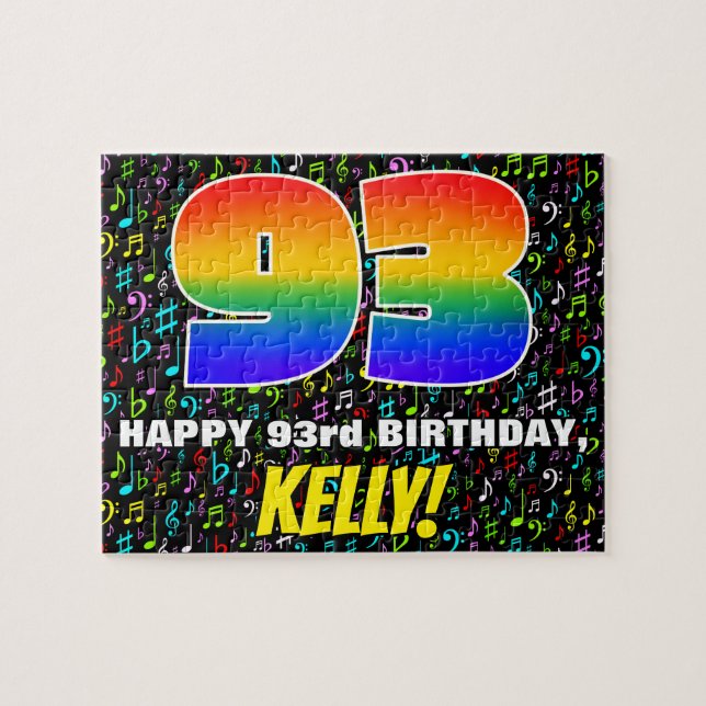93rd Birthday — Fun, Colorful Music Symbols & “93” Jigsaw Puzzle (Horizontal)
