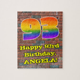 93rd Birthday: Fun Graffiti-Inspired Rainbow 93 Jigsaw Puzzle