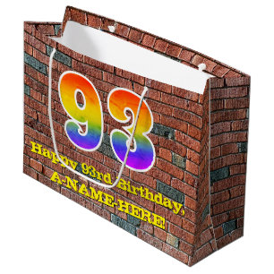 93rd Birthday: Fun, Graffiti-Inspired Rainbow # 93 Large Gift Bag