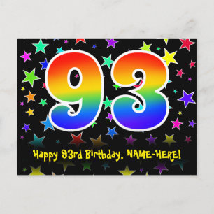93rd Birthday: Fun Stars Pattern, Rainbow 93, Name Postcard