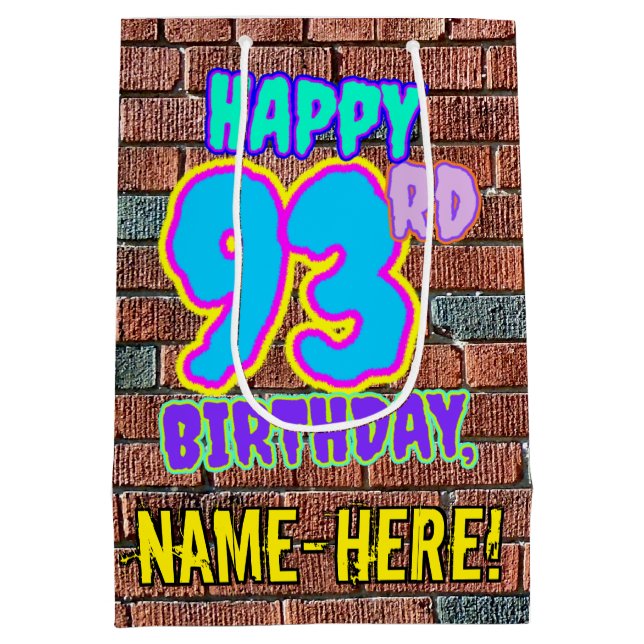 93rd Birthday: Fun, Urban Graffiti Inspired Look Medium Gift Bag (Back)
