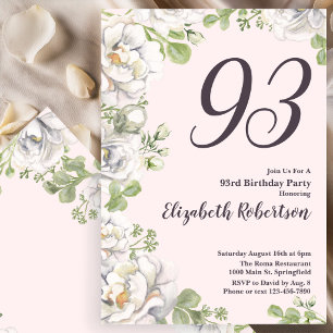 93rd Birthday Invitation Blush Pink Floral Peonies