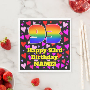 93rd Birthday: Loving Hearts Pattern, Rainbow # 93 Napkin