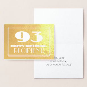 93rd Birthday: Name + Art Deco Inspired Look "93" Foil Card