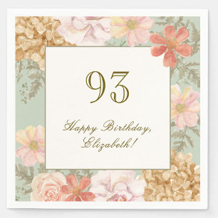93rd Birthday Napkin Autumn Colour Floral Sage
