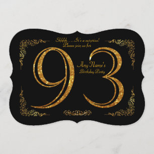 93rd,Birthday party 93rd,great Gatsby,black & gold Invitation