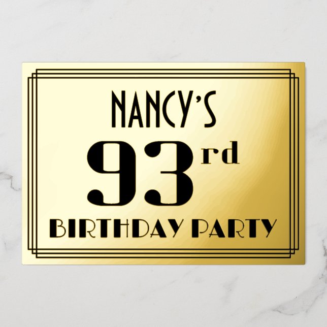 93rd Birthday Party: Art Deco Look “93” and Name (Front)