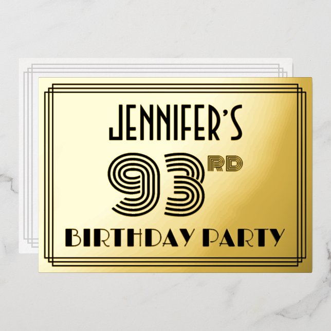 93rd Birthday Party — Art Deco Style “93” & Name (Front/Back)