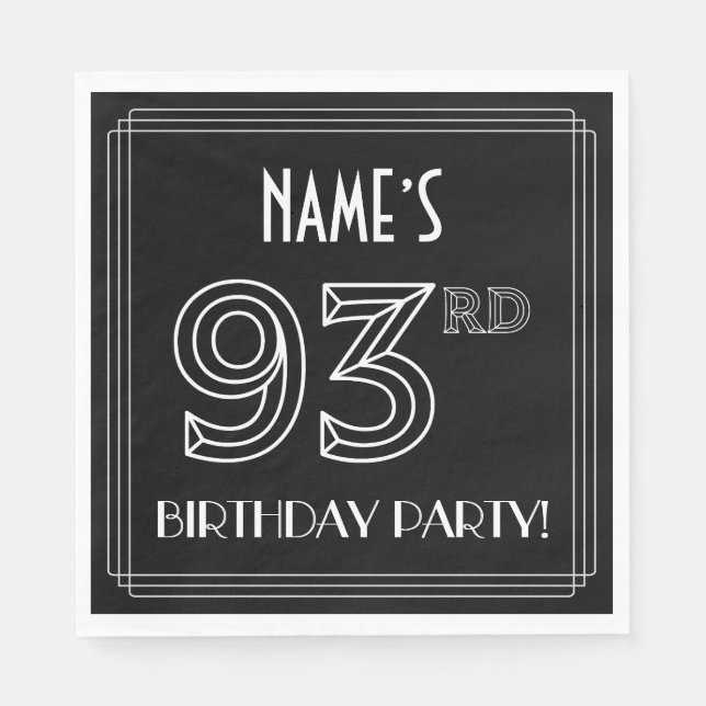 93rd Birthday Party: Art Deco Style + Custom Name Napkin (Front)