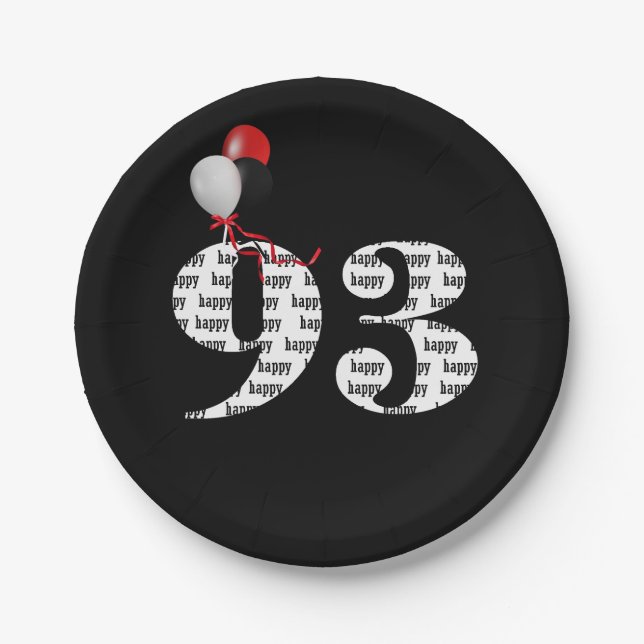 93rd birthday party balloons paper plate (Front)