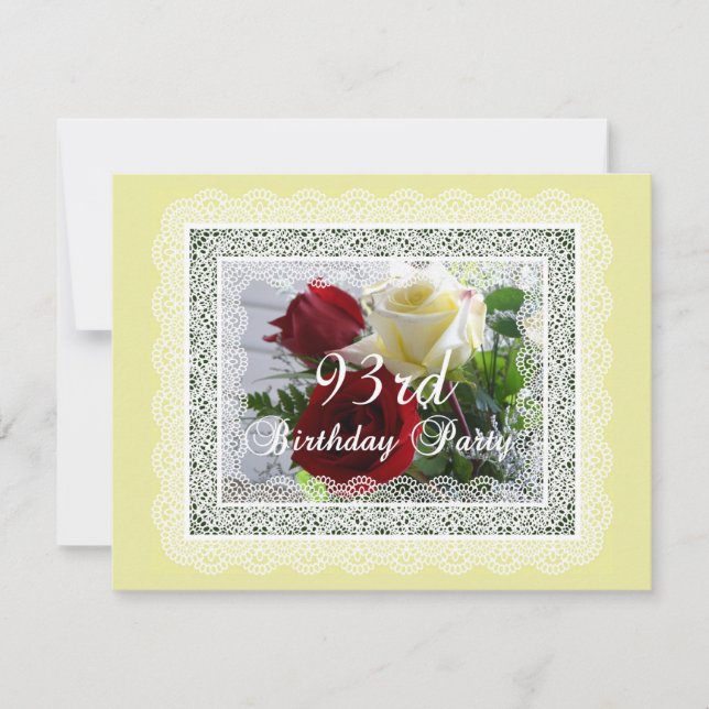 93rd Birthday Party Celebration-Red/Yellow Roses Invitation (Front)