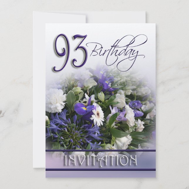 93rd Birthday Party Invitation - Blue bouquet (Front)