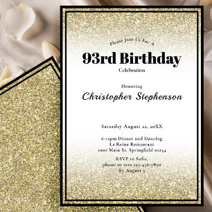93rd Birthday Party Invitation in Black and Gold