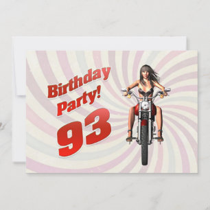 93rd birthday party with a girl on a motorbike invitation
