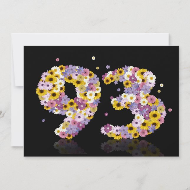 93rd Birthday party, with flowered letters Invitation (Front)