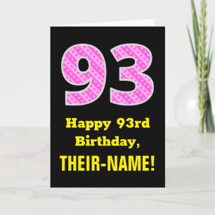 93rd Birthday: Pink Stripes and Hearts "93" + Name Card