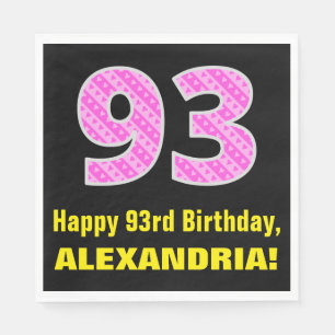 93rd Birthday: Pink Stripes and Hearts "93" + Name Napkin