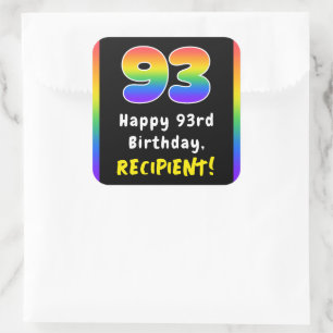 93rd Birthday: Rainbow Spectrum # 93, Custom Name Square Sticker