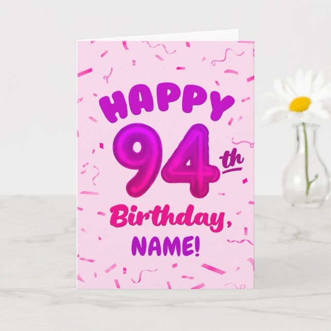 94th Balloon Number Custom Name Birthday Card (Small Plant)