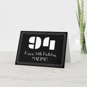 94th Birthday: Art Deco Inspired Look "94" & Name Card
