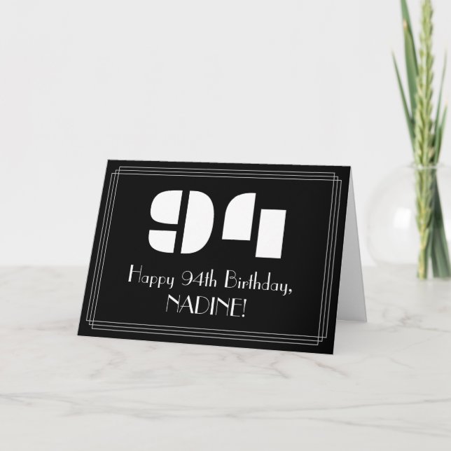 94th Birthday: Art Deco Inspired Look "94" & Name Card (Front)