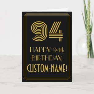 94th Birthday: Art Deco Inspired Look "94" & Name Card