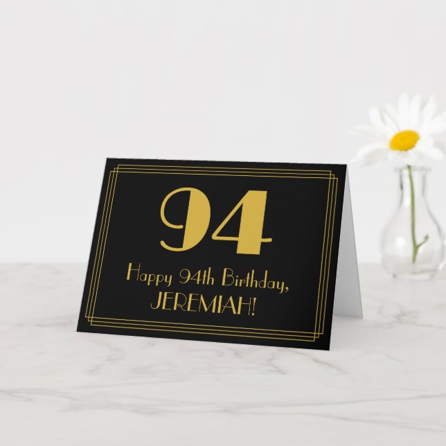 94th Birthday: Art Deco Inspired Look "94" + Name Card (Small Plant)