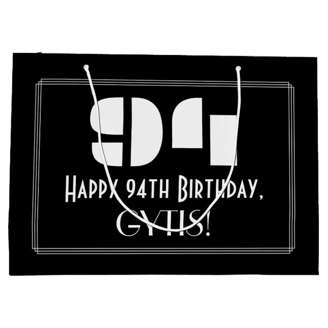 94th Birthday ~ Art Deco Inspired Look "94" + Name Large Gift Bag (Back)