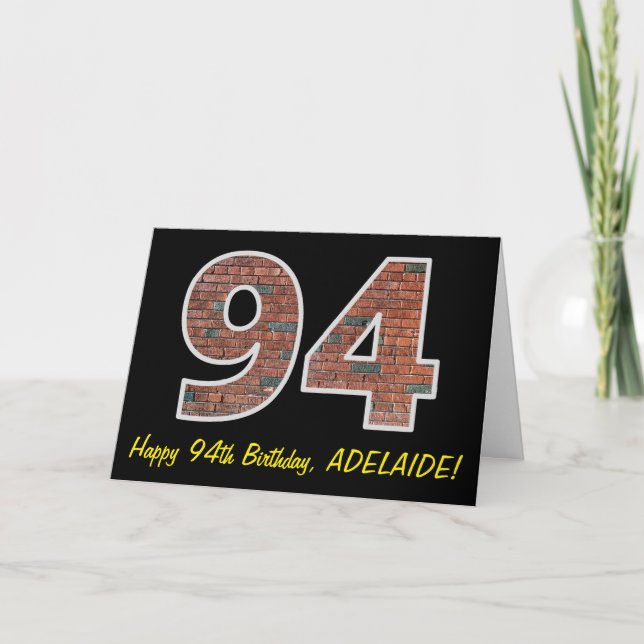 94th Birthday - Brick Wall Pattern "94" w/ Name Card (Front)