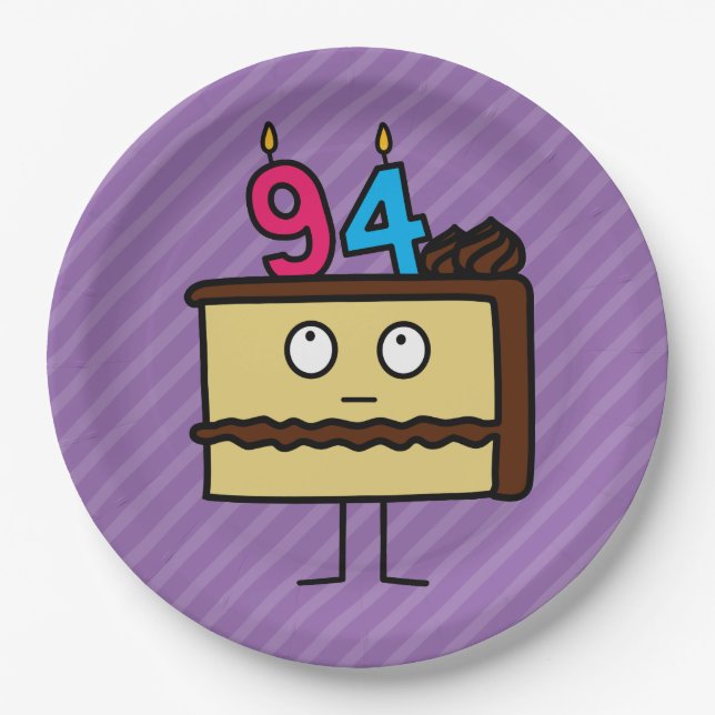 94th Birthday Cake with Candles Paper Plate (Front)