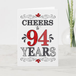 94th Birthday Cheers in Red White Black Pattern Card