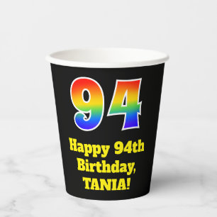 94th Birthday: Colourful, Fun, Exciting, Rainbow 9 Paper Cups