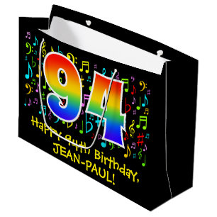94th Birthday - Colourful Music Symbols, Rainbow 9 Large Gift Bag