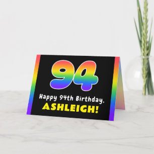94th Birthday: Colourful Rainbow # 94, Custom Name Card