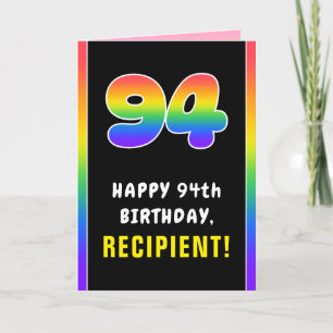 94th Birthday: Colourful Rainbow # 94, Custom Name Card