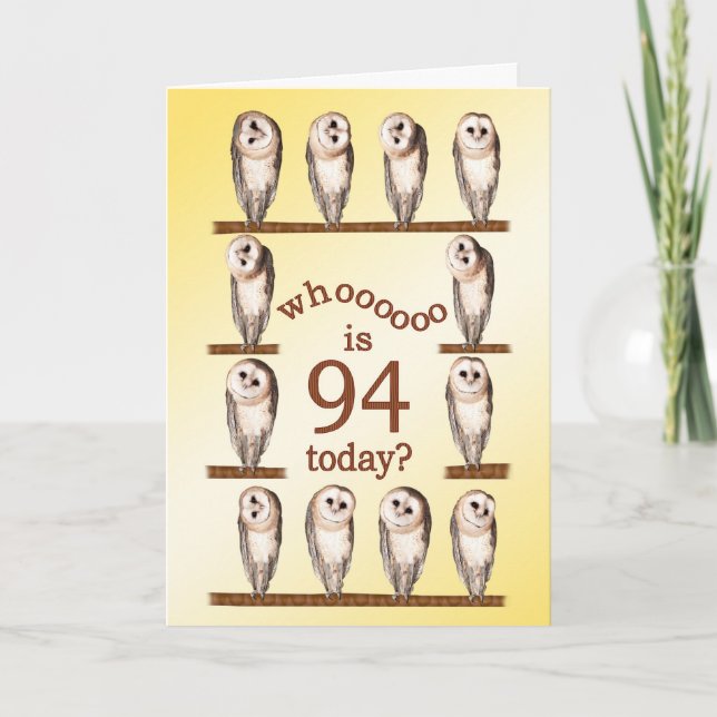 94th birthday, Curious owls card. Card (Front)