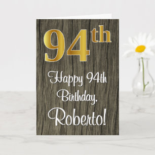 94th Birthday: Elegant Faux Gold Look #, Faux Wood Card