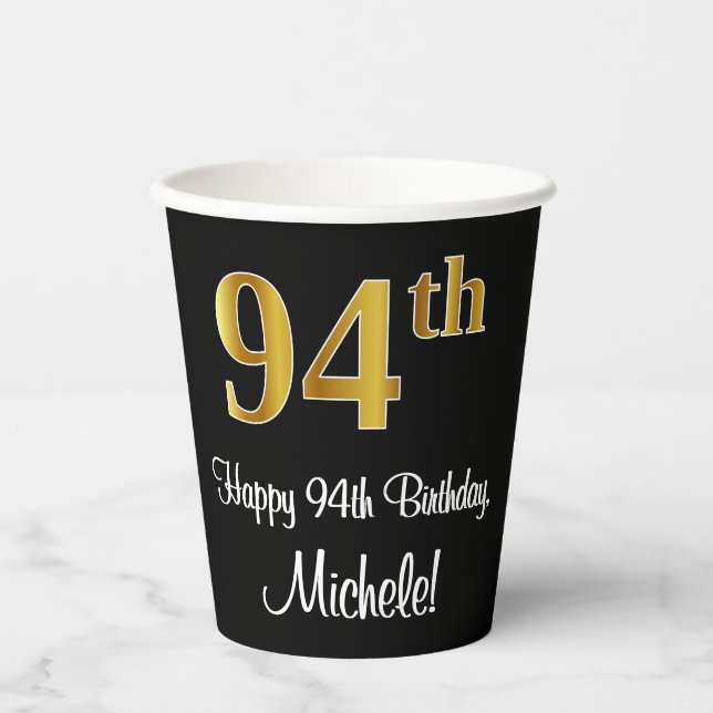 94th Birthday - Elegant Luxurious Faux Gold Look # Paper Cups (Front)