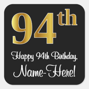 94th Birthday – Elegant Luxurious Faux Gold Look # Square Sticker