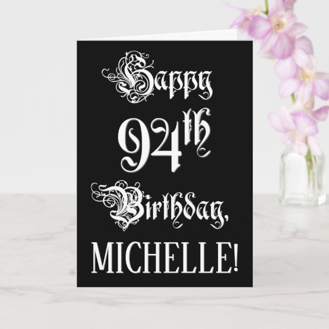 94th Birthday: Fancy, Elegant Script + Custom Name Card (Orchid)