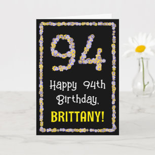 94th Birthday: Floral Flowers Number, Custom Name Card