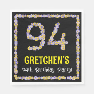 94th Birthday: Floral Flowers Number, Custom Name Napkin