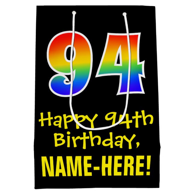 94th Birthday: Fun, Bold, Colourful, Rainbow "94" Medium Gift Bag (Back)