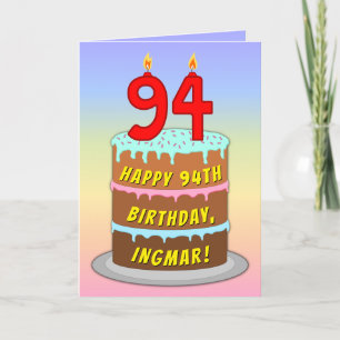 94th Birthday — Fun Cake & Candles, w/ Custom Name Card