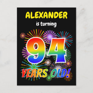 94th Birthday - Fun Fireworks, Rainbow Look "94" Postcard