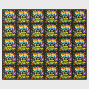 94th Birthday: Fun Fireworks, Rainbow Look # “94” Wrapping Paper